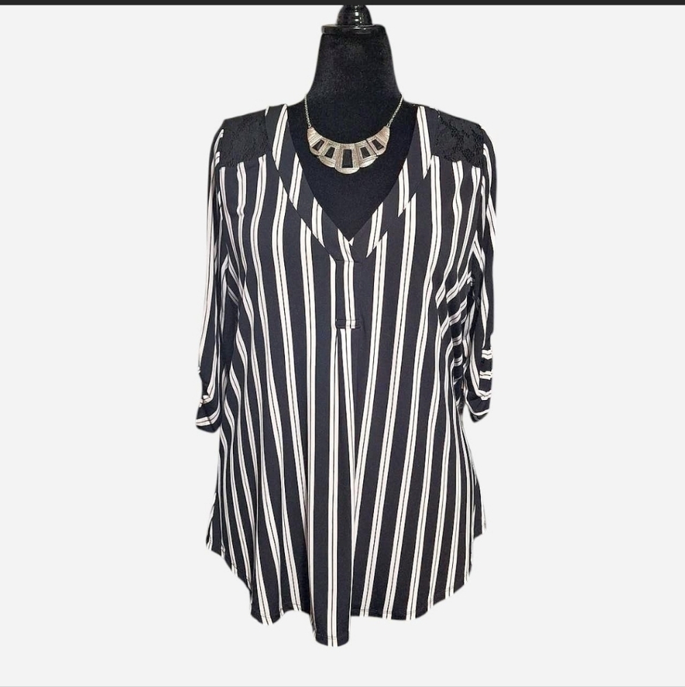 Torrid Vertical Stripe V-Neck Blouse